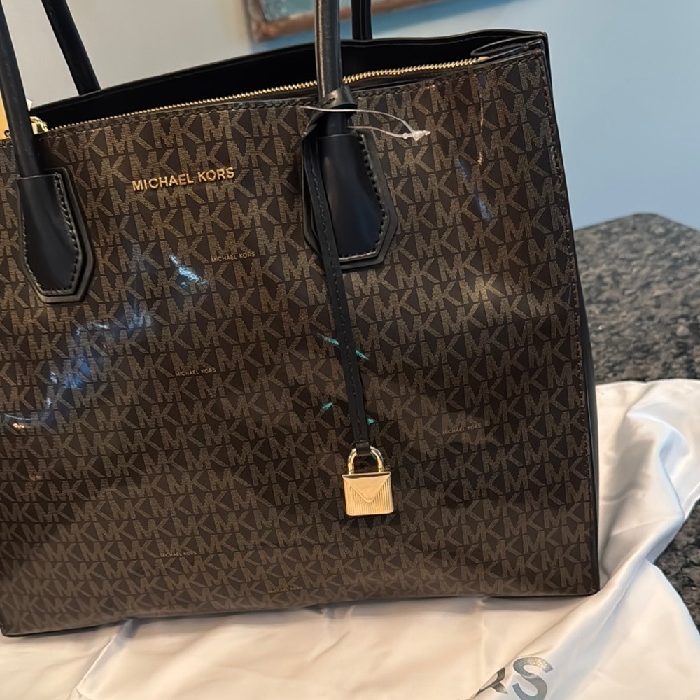 Michael Kors Brown and Black Tote Bag with Signature Monogram - Picture 9 of 15